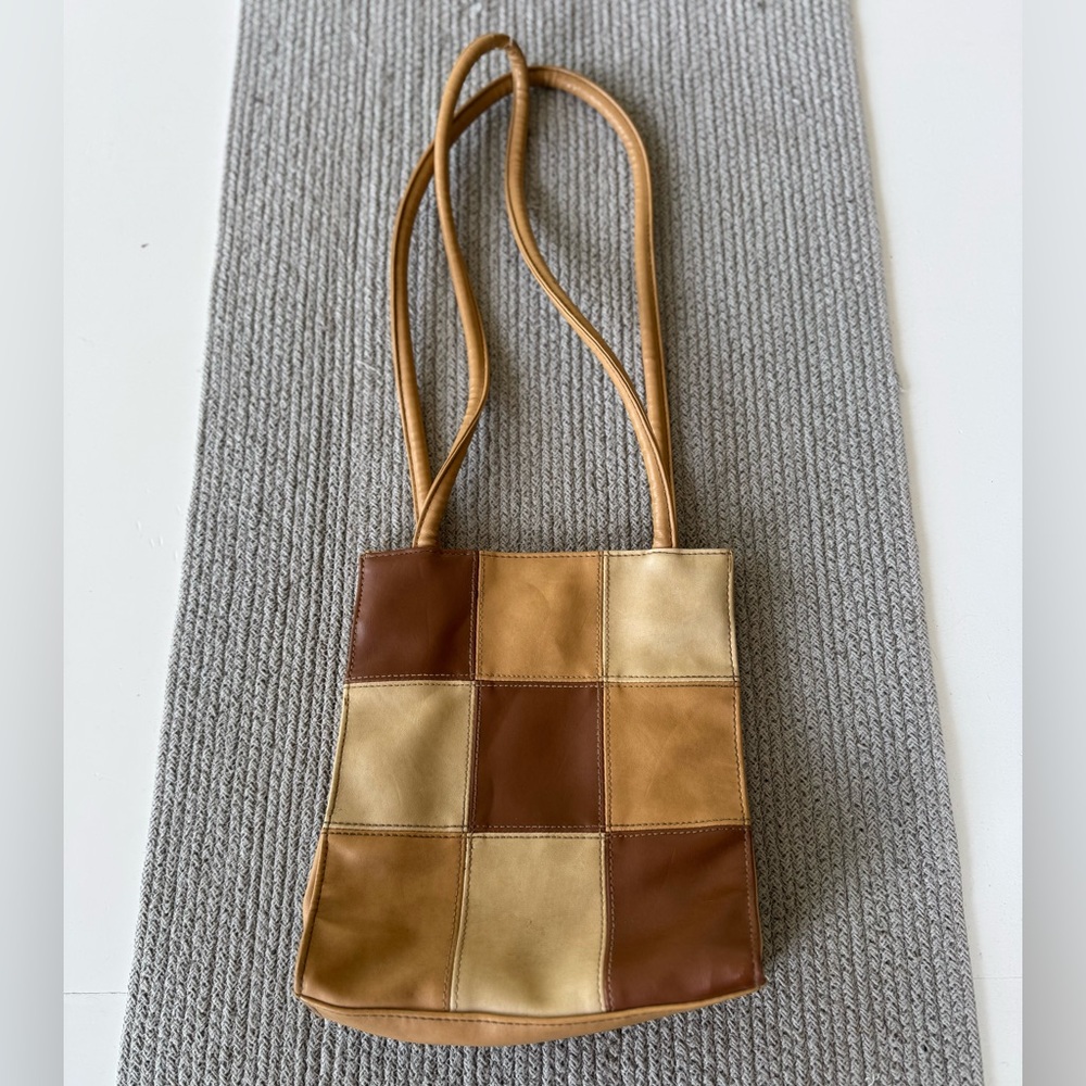 Vintage 90’s Y2K Tan Brown Patchwork Rectangular Shoulder Bag - Picture 4 of 16